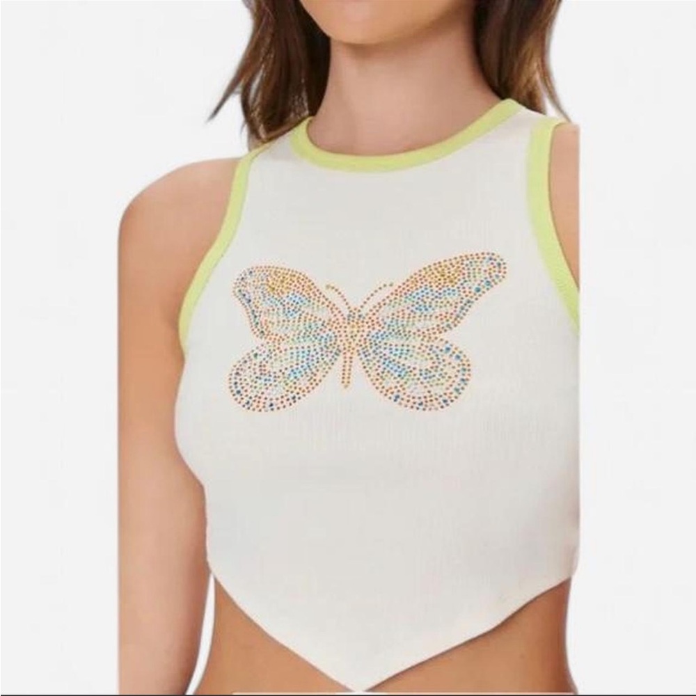 Forever 21 White Tank Top with Butterfly Design